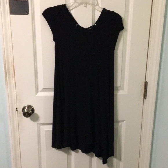 Super Soft Black Stretchy Jersey Dress Lace Up Medium - Picture 2 of 8